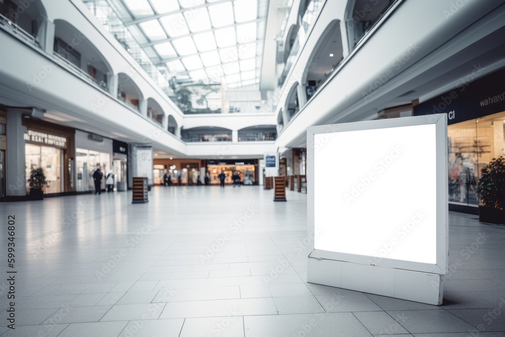 White Mockup Signboard in Busy Shopping Center White Mockup Signboard in Busy Shopping Center