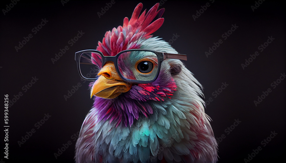 Cute little colorful hen with glasses Ai generated image