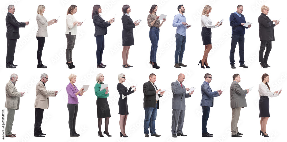 group of people holding tablet and looking ahead group of people holding tablet and looking ahead