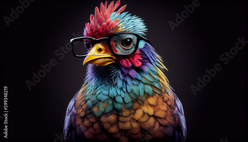 Cute little colorful hen with glasses Ai generated image © Trendy Image Two