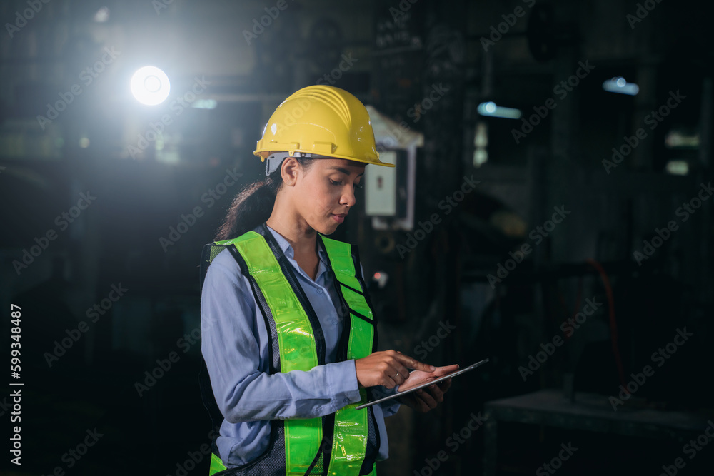 Portrait of Industrial engineer are working in the factory. Worker helping to repair and inspect the machine's readiness. Mechanical technicians are maintaining the engine in the train garage. Portrait of Industrial engineer are working in the factory. Worker helping to repair and inspect the machine's readiness. Mechanical technicians are maintaining the engine in the train garage.