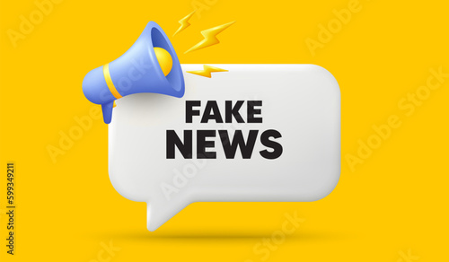 Fake news tag. 3d speech bubble banner with megaphone. Media newspaper sign. Daily information symbol. Fake news chat speech message. 3d offer talk box. Vector