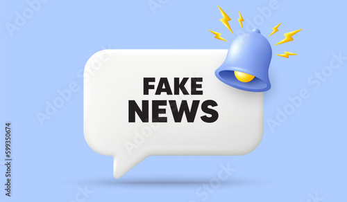 Fake news tag. 3d speech bubble banner with bell. Media newspaper sign. Daily information symbol. Fake news chat speech message. 3d offer talk box. Vector