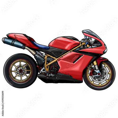 3D Illustration of a Modified Italian Superbike 1000 cc Red Colour with Transparent Background