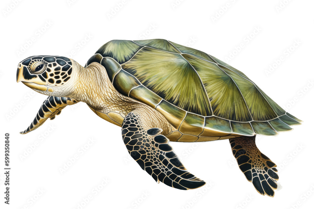 Fototapeta premium an isolated Green Sea Turtle, swimming, diving, Wildlife-themed, photorealistic illustrations on a transparent background cutout in PNG. Generative AI
