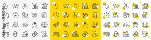 Outline Chemical hazard, Pin marker and Food delivery line icons pack for web with Sunscreen, Bitcoin mining, Water drop line icon. Bicycle parking, Vegetables cart, Team work pictogram icon. Vector