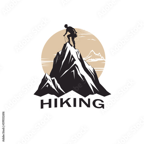 Silhouette of a climber logo. Isolated hiker on white background. Vector illustration