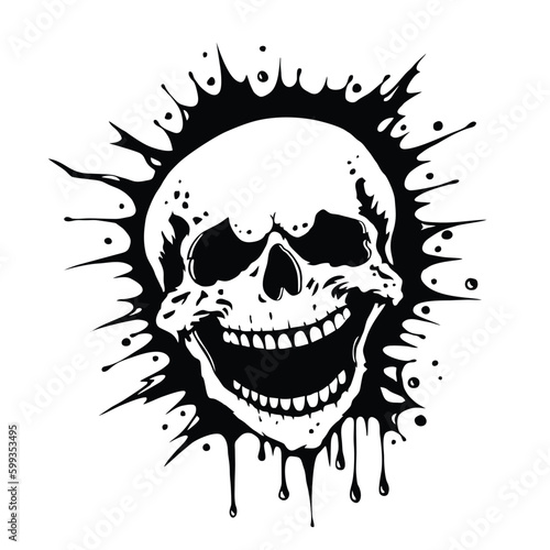 Vector illustration isolated on white. Laughing human skull in tattoo style.