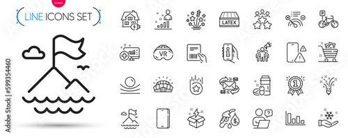 Pack of Brand ambassador, Phone and Latex mattress line icons. Include E-mail, Bicycle parking, Phone warning pictogram icons. Online question, No internet, Medical drugs signs. Vr. Vector