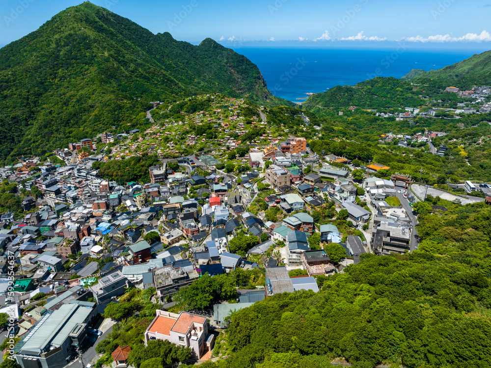Drone fly over Taiwan Jiufen village