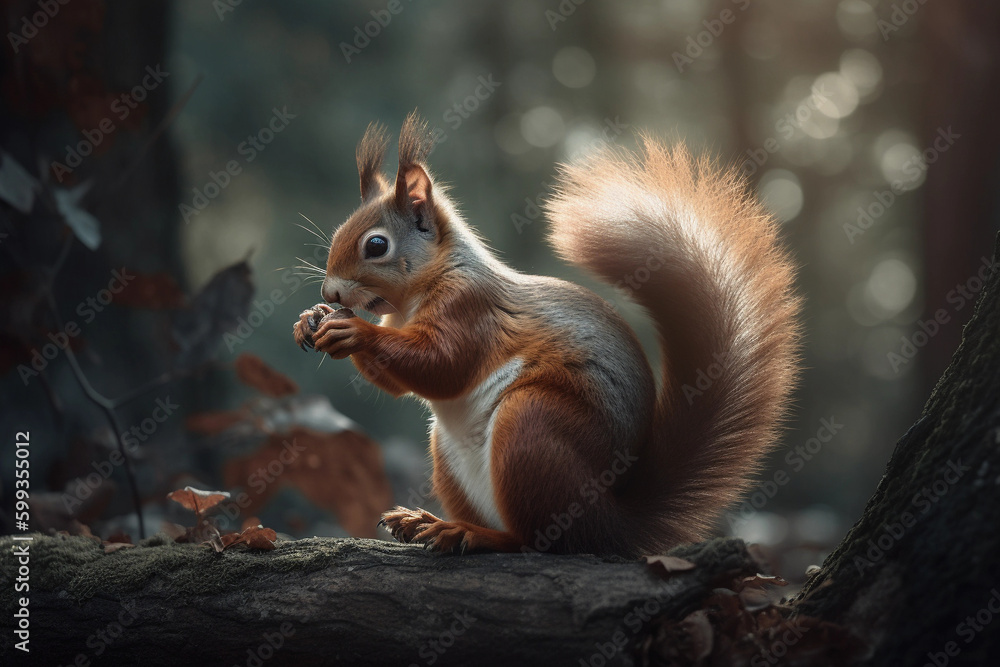 A squirrel sits in the forest and cracks a nut A squirrel sits in the forest and cracks a nut