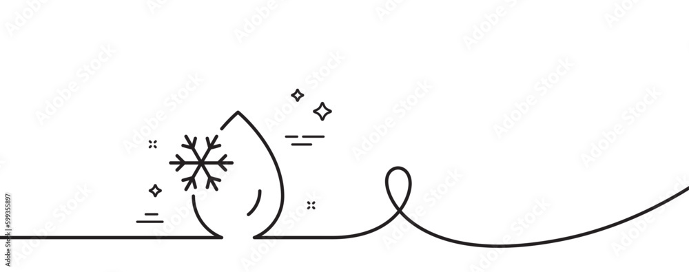 Freezing water line icon. Continuous one line with curl. Freeze cold temperature sign. Fridge function symbol. Freezing water single outline ribbon. Loop curve pattern. Vector Freezing water line icon. Continuous one line with curl. Freeze cold temperature sign. Fridge function symbol. Freezing water single outline ribbon. Loop curve pattern. Vector