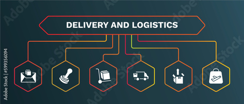 set of delivery and logistics white filled icons. delivery and logistics filled icons with infographic template. flat icons such as stamp, freight, moving, unpacking, duty free vector.