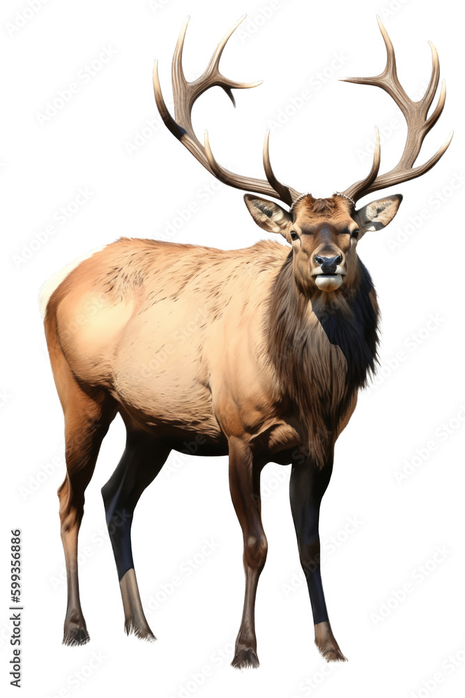 an isolated Bull Elk running with large antlers, strong and muscular, Wildlife-themed photorealistic illustration on a transparent background cu,tout in PNG. generative ai an isolated Bull Elk running with large antlers, strong and muscular, Wildlife-themed photorealistic illustration on a transparent background cu,tout in PNG. generative ai