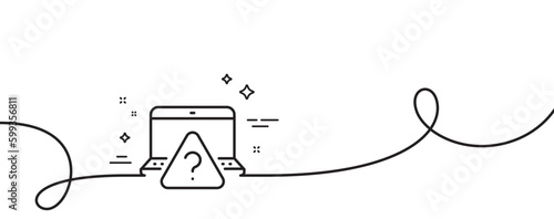 Online question line icon. Continuous one line with curl. Quiz sign. Outsource support symbol. Online question single outline ribbon. Loop curve pattern. Vector