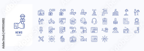 A collection sheet of outline icons for News and media, including icons like Anchor, Announcement, Antenna, Archive, and more
