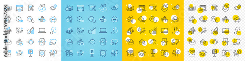 Vector icons set of New mail, Volunteer and Puzzle game line icons pack for web with Employee, Deckchair, Notebook outline icon. Agreement document, Hook, 360 degrees pictogram. Vector