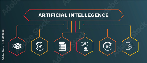 set of artificial intellegence white filled icons. artificial intellegence filled icons with infographic template. flat icons such as velocity, survey, control, 360 degree, ar vector.