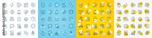 Vector icons set of Tutorials, Chemistry lab and Question mark line icons pack for web with Fake news, Mental health, Documents box outline icon. Report, Fitness, Medicine price pictogram. Vector