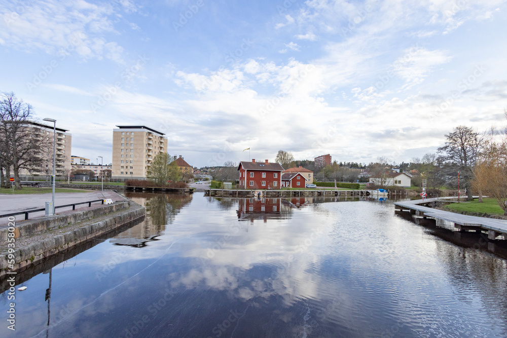 Obraz premium Along the street in Kristinehamn ev wakes spring day, Sweden, Europe
