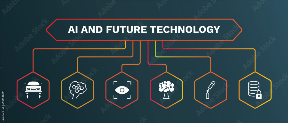 set of ai and future technology white filled icons. ai and future technology filled icons with infographic template. flat icons such as ai brain, eye tracking, technology tree, bionic arm, secure set of ai and future technology white filled icons. ai and future technology filled icons with infographic template. flat icons such as ai brain, eye tracking, technology tree, bionic arm, secure