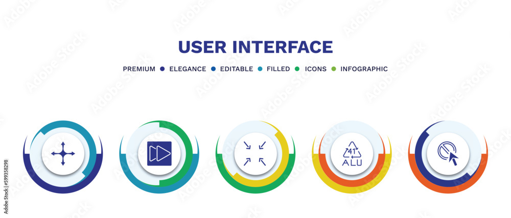 set of user interface filled icons. user interface filled icons with infographic template. flat icons such as four expand arrows, forward button, exit full screen arrows, 41 alu, forbidden cursor set of user interface filled icons. user interface filled icons with infographic template. flat icons such as four expand arrows, forward button, exit full screen arrows, 41 alu, forbidden cursor