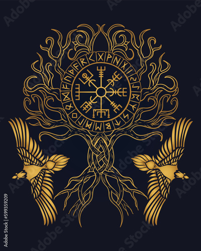 Gold Tree of Life , Yggdrasil vector	
