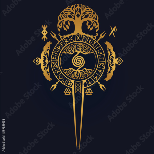 gold Tree of Life , Yggdrasil vector	
