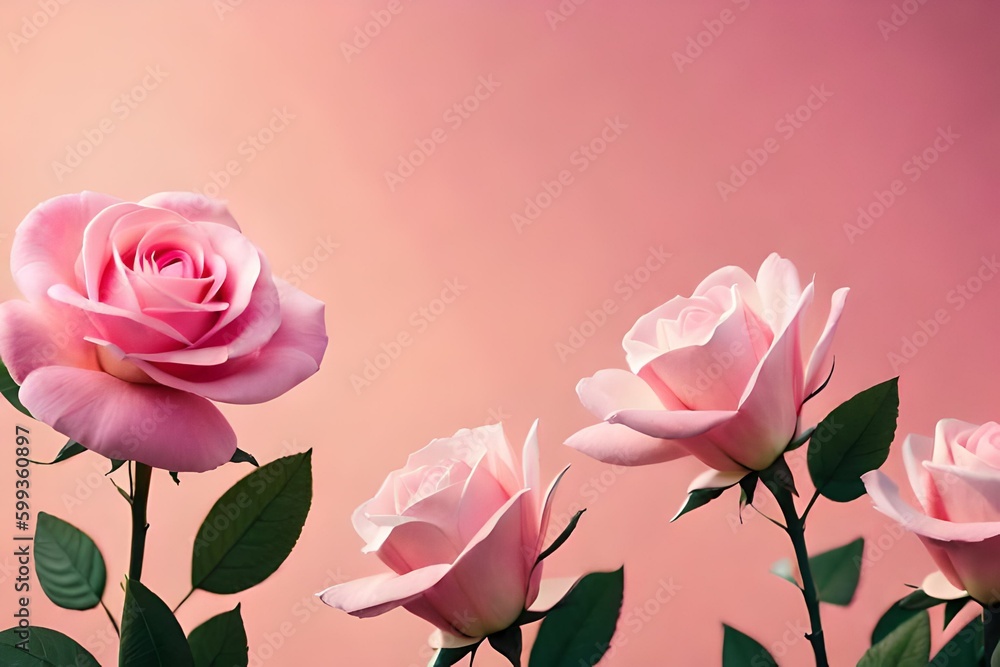 Fototapeta premium Pink rose in pastel background. Generative AI