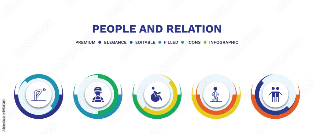 set of people and relation filled icons. people and relation filled icons with infographic template. flat icons such as ruku, technician, handicapped, bast, brothers vector. set of people and relation filled icons. people and relation filled icons with infographic template. flat icons such as ruku, technician, handicapped, bast, brothers vector.