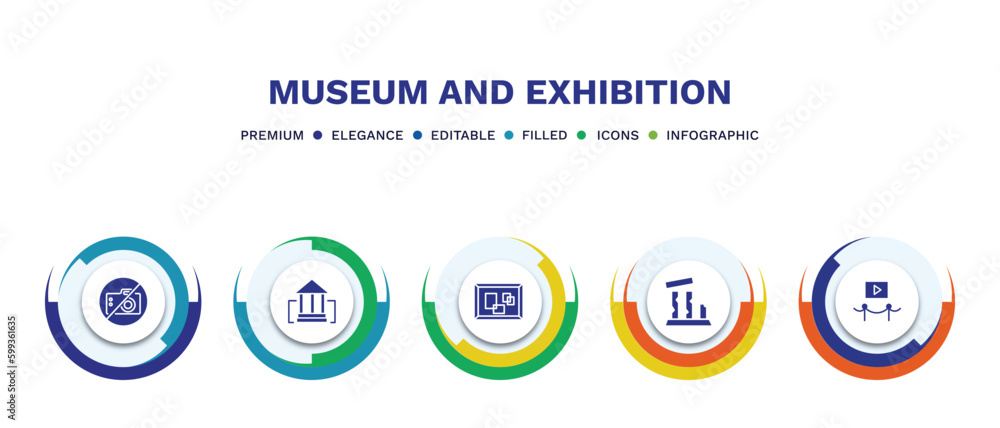set of museum and exhibition filled icons. museum and exhibition filled icons with infographic template. flat icons such as no photo, buffalo, pop art, relics, electronics vector. set of museum and exhibition filled icons. museum and exhibition filled icons with infographic template. flat icons such as no photo, buffalo, pop art, relics, electronics vector.