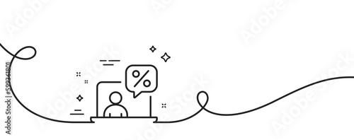 Online tax line icon. Continuous one line with curl. Money tax rate sign. Financial interest symbol. Online tax single outline ribbon. Loop curve pattern. Vector