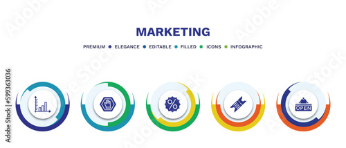 set of marketing filled icons. marketing filled icons with infographic template. flat icons such as diagrams, ad blocker, offer, eticket, open vector.