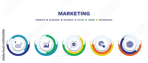 set of marketing filled icons. marketing filled icons with infographic template. flat icons such as demand, trend, configuration, web cursor, web graphic vector.