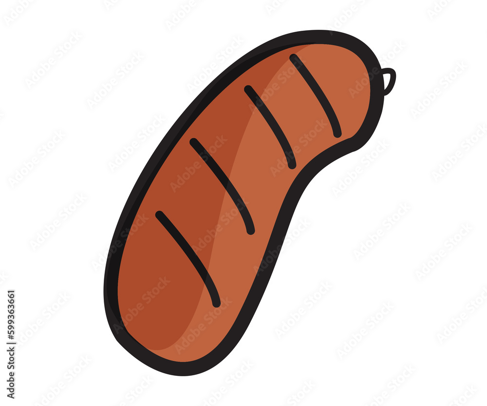 brown pork sausage German food vector  and illustration