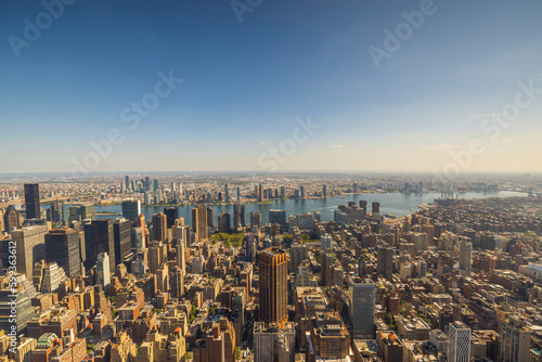 Photography Panoramic view till down with of Empire State Building on skyscrapers buildings Manhattan