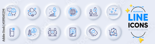 Startup, Love ticket and Refrigerator line icons for web app. Pack of Builder warning, Clean skin, Bitcoin graph pictogram icons. Ethics, Lock, Thiamine vitamin signs. Eco energy. Vector