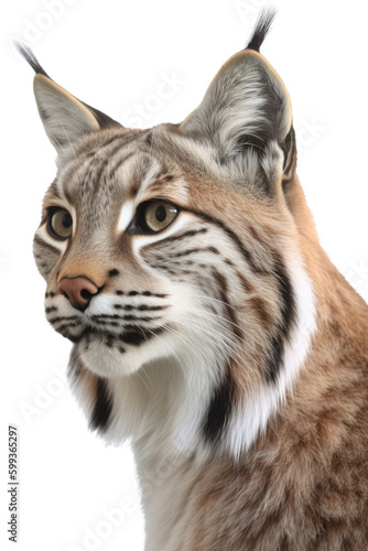 an isolated Bobcat (Lynx rufus), portrait, preservation, elusive wildlife, Wildlife-themed, photorealistic illustration on a transparent background cutout in PNG. Generative AI © Purple Penguin GFX