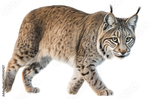 an isolated Bobcat (Lynx rufus), in motion, preservation, elusive wildlife, Wildlife-themed, photorealistic illustration on a transparent background cutout in PNG. Generative AI photo