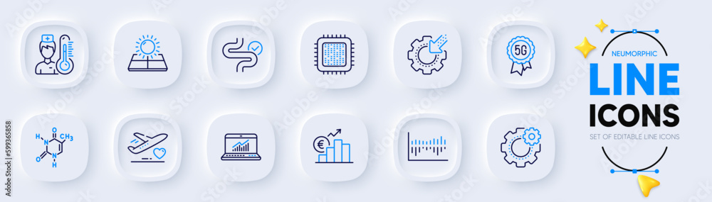 5g technology, Online statistics and Chemical formula line icons for ...