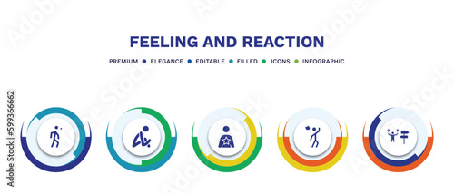set of feeling and reaction filled icons. feeling and reaction filled icons with infographic template. flat icons such as anxious human, sad human, good human, annoyed lost vector.