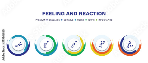 set of feeling and reaction filled icons. feeling and reaction filled icons with infographic template. flat icons such as down human, hopeful human, sick human, loved heartbroken vector.