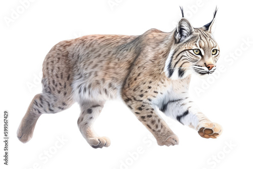 an isolated Bobcat (Lynx rufus), in motion, preservation, elusive wildlife, Wildlife-themed, photorealistic illustration on a transparent background cutout in PNG. Generative AI © Purple Penguin GFX
