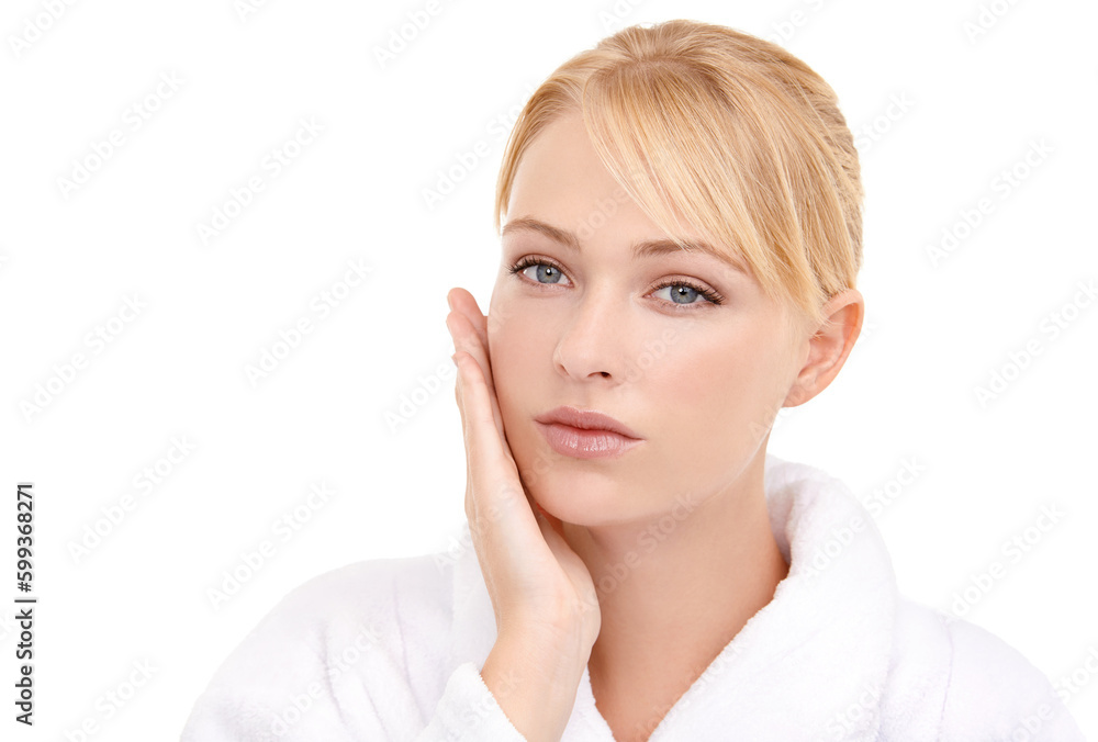 Good skincare is her priority. Studio shot of a woman with beautiful skin isolated on white. Good skincare is her priority. Studio shot of a woman with beautiful skin isolated on white.