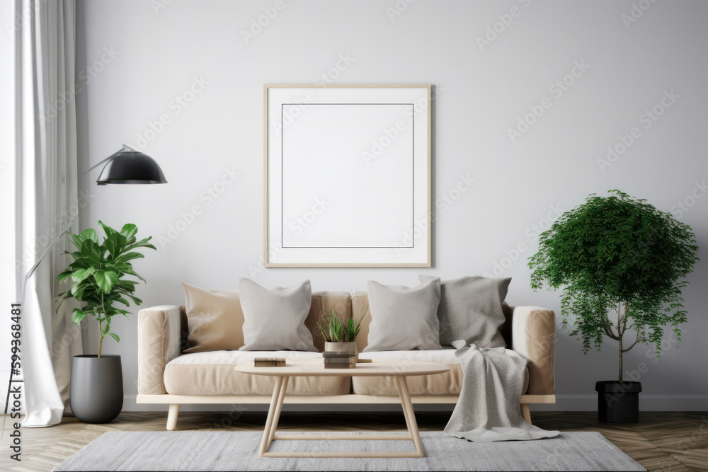 Scandinavian Living Room with White Frame and Natural Plants Scandinavian Living Room with White Frame and Natural Plants