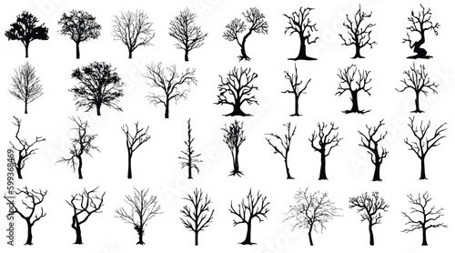 set of silhouettes of trees