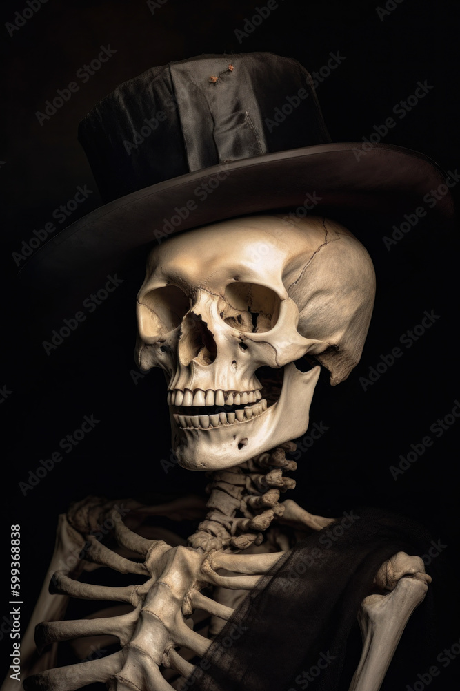 Portrait of a Skeleton Wearing a Top Hat created using Generative AI Portrait of a Skeleton Wearing a Top Hat created using Generative AI