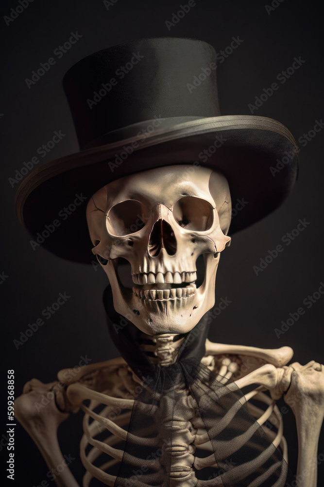 Portrait of a Skeleton Wearing a Top Hat created using Generative AI Portrait of a Skeleton Wearing a Top Hat created using Generative AI