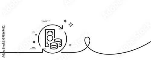 Change money line icon. Continuous one line with curl. Currency exchange sign. Transfer payment symbol. Change money single outline ribbon. Loop curve pattern. Vector