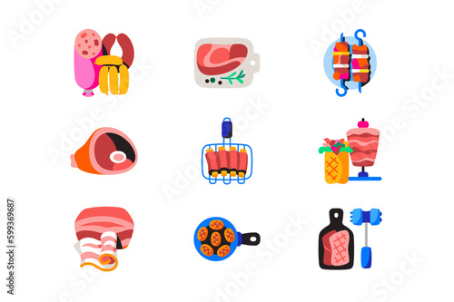 Meat products vector icons